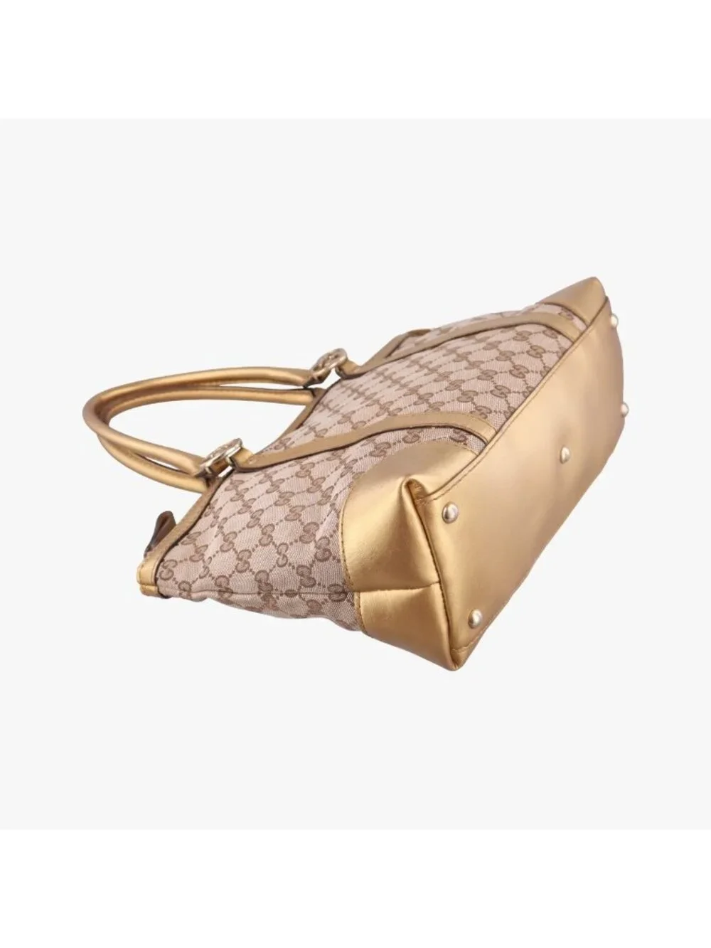 Gucci Lovely Gold Beige Brown GG Canvas Leather Handbag
